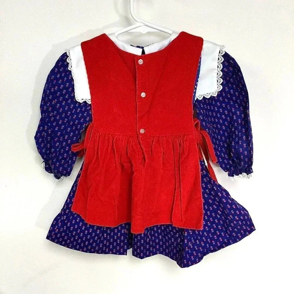 Renee Michaels Girls Red & Blue Vintage Overlay Lace Trim Mini Dress 2T - Picture 2 of 10
